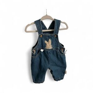 Vintage y2k Peter Rabbit Denim Overalls 0-3M Baby Embroidered Bunny Jean Romper